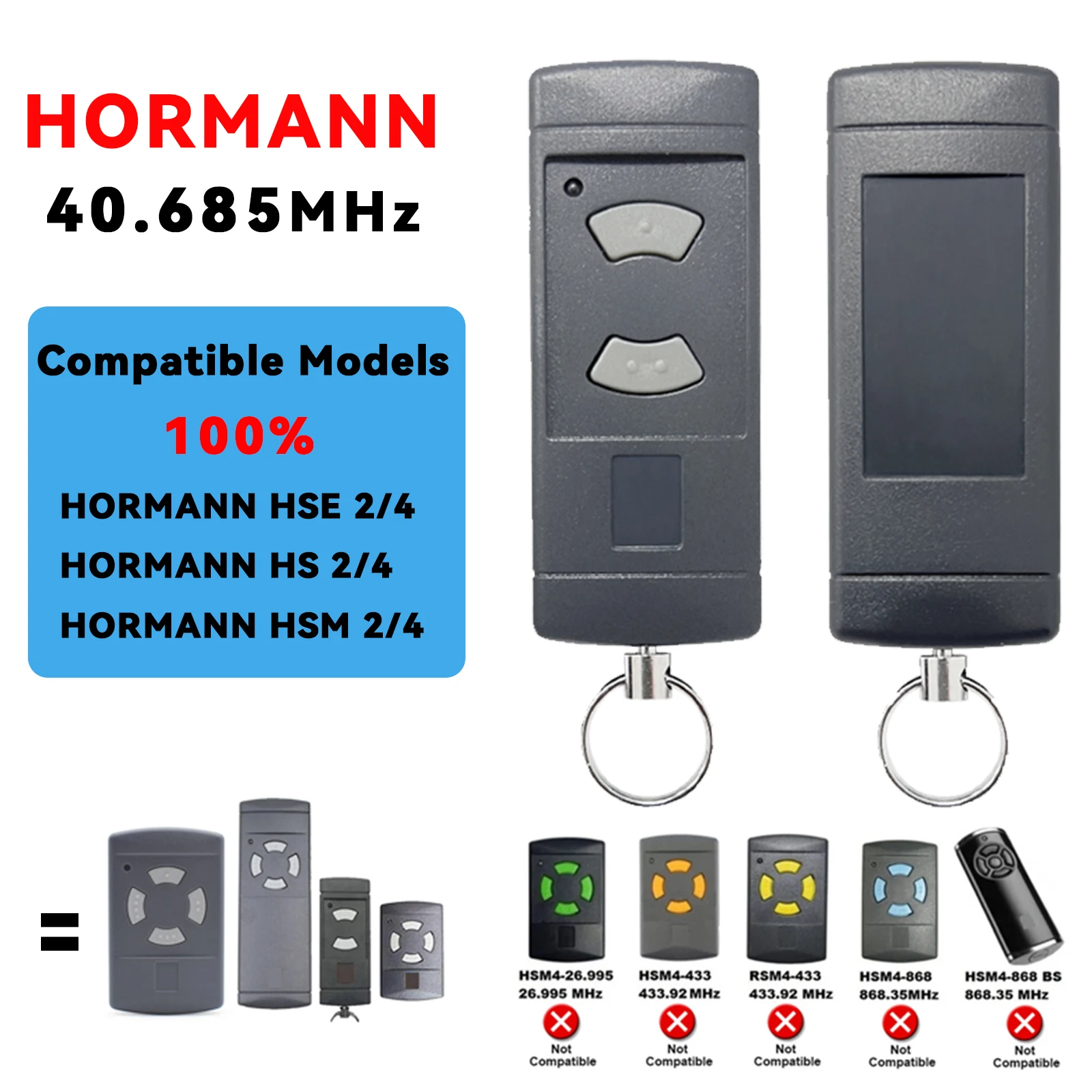 For HORMANN HSE2 HSE4  Gate Door Remote Control Compatible With HSM2 HSM4 HS2 HS4 40.685 Grey Button Transmitter Garage Opener