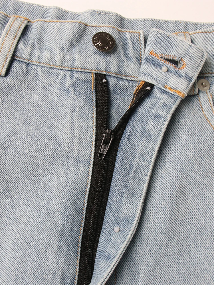 GYMAMAZES Denim Spliced Diamonds Skirts For Women High Waist Patchwork Pockets Temperament Vintage Skirt Female Fashion Clothing