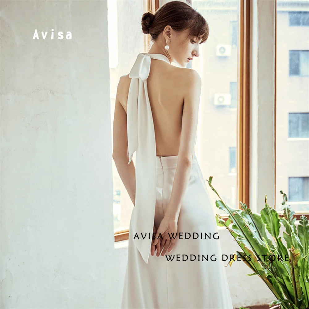 Halter senza maniche elegante una linea abito da sposa per le donne pieghettato Backless corte treno abito da sposa semplice abiti da sposa