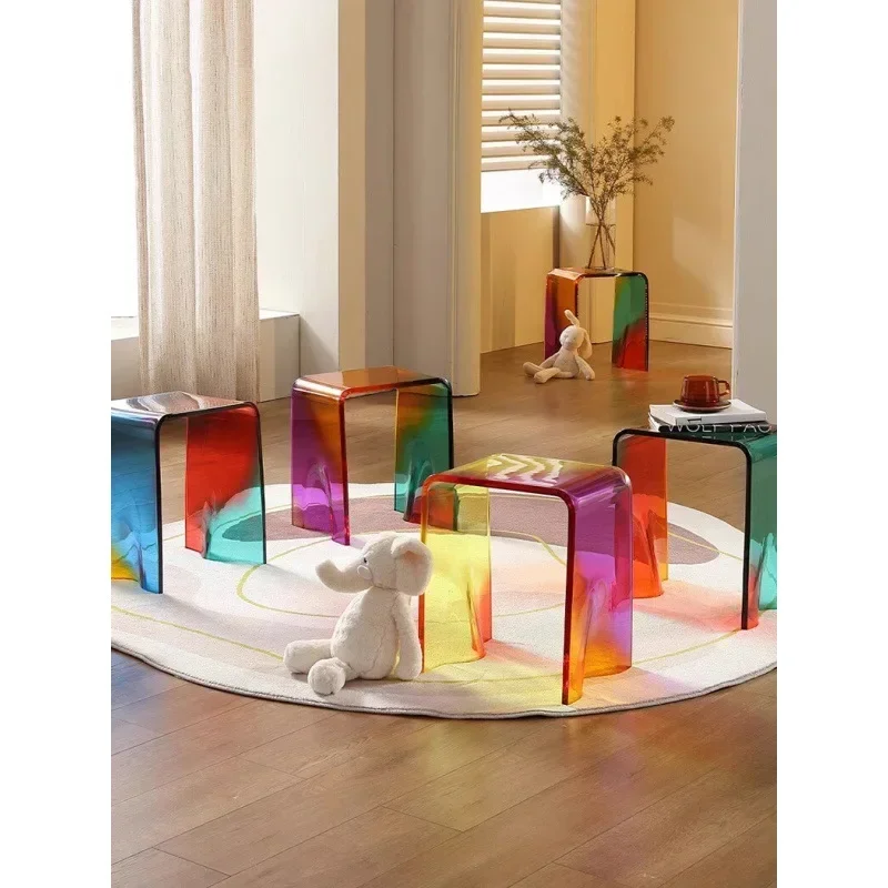Rainbow stool, colorful shoe change acrylic chair, casual stool transparent bathroom stool Internet celebrity ins