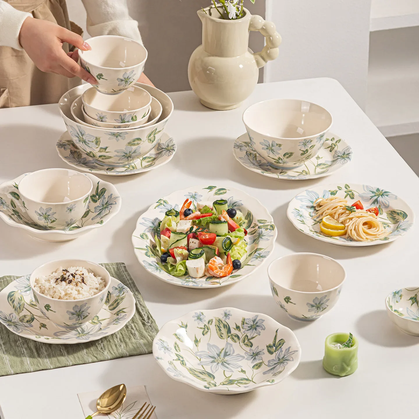 DSA ceramic tableware set, flower high-value bowl, small fresh dinner plate, housewarming household dishes