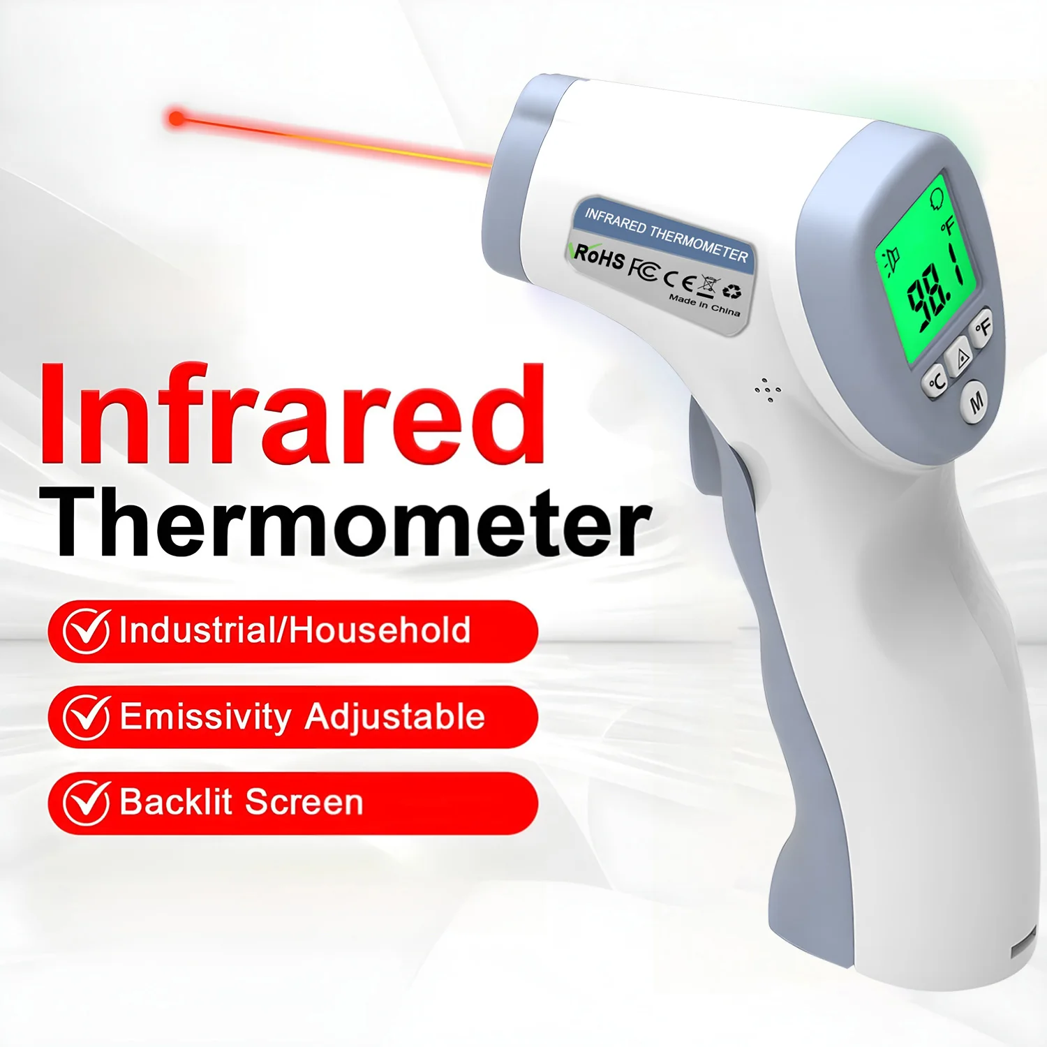 Non-contact Infrared Thermometer High Temperature Meter Probe Laser Pyrometer Suitable temperature of industrial objects