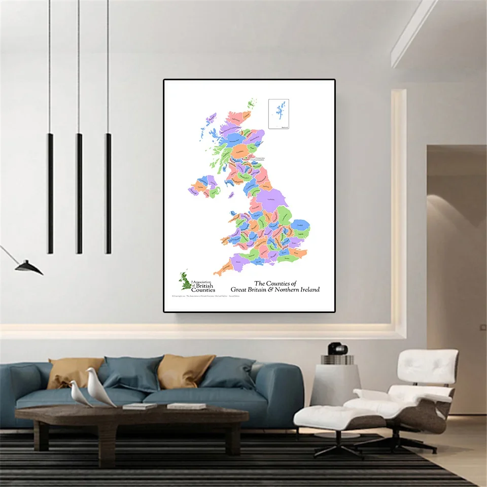 42*59cm Map Of The Great Britain and Northern Ireland  Canvas Painting Decorative Poster Home Decor School Supplies Travel Gift