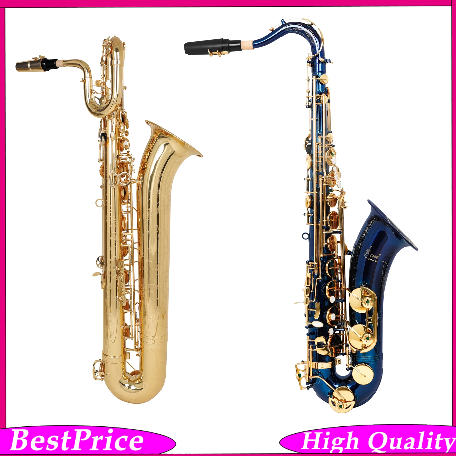 SLADE Baritone Saxophone Eb Key Brass Engraved Body White Shell Keys Complete Accessories for Saxophone Stage Performance
