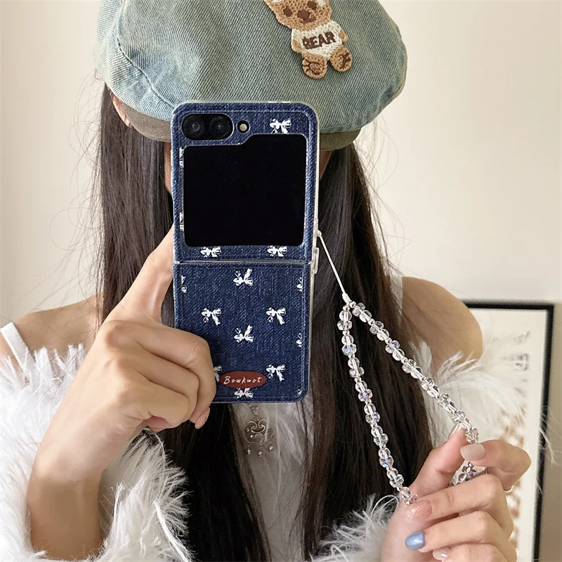 Funda de teléfono para Samsung Galaxy Z Flip 6 5 4 3 pulsera con bonito lazo borde recto funda a prueba de golpes para Samsung Z Flip6 ZFlip6