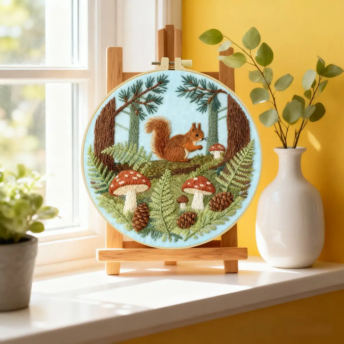 1 Stück 20X20CM/15X15CM 7,87/6,3 Zoll Die Eichhörnchen im Wald Stickerei-Starter-Kit DIY-Kit DIY-Stickerei-Set Handarbeiten – Detail 1