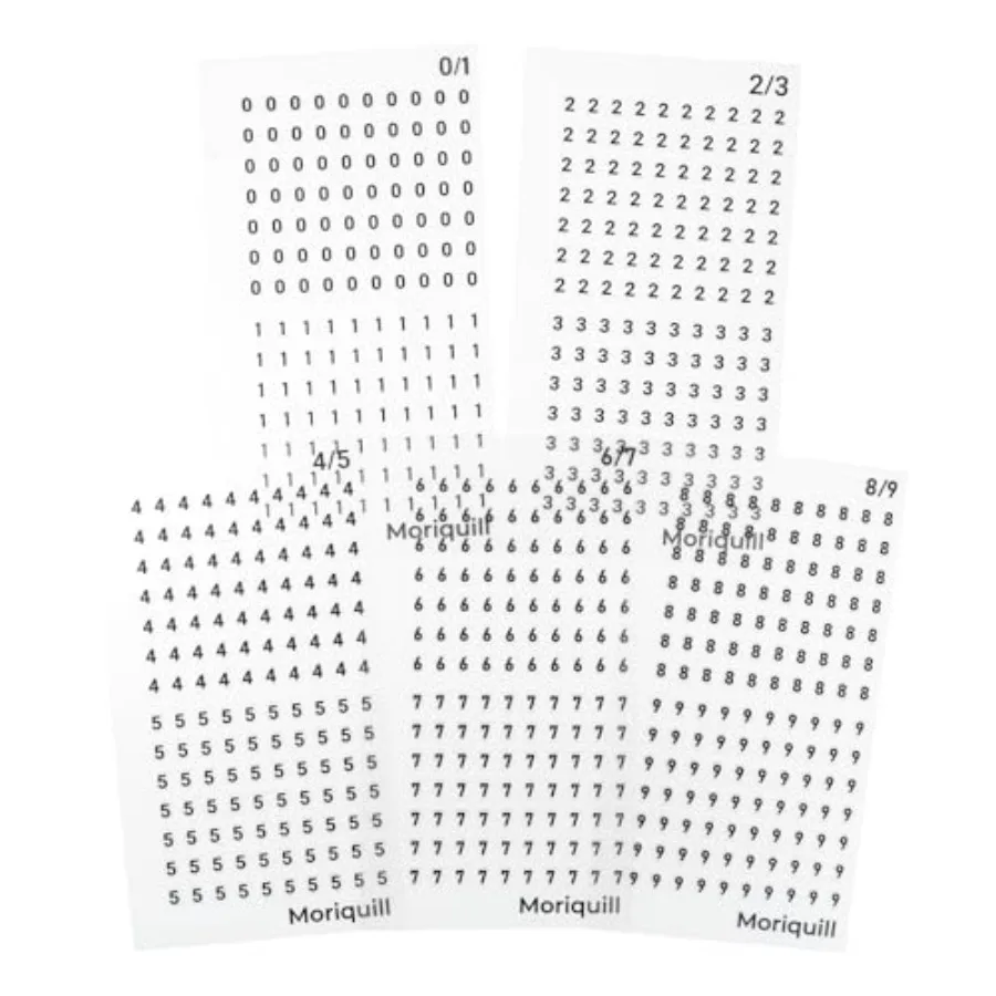 700 Tiny Number PET Stickers, 5 Sheets, 4mm Black Digits 0-9 Waterproof Pre-Cut Mini Labels for Scrapbook Pages, Journals, Plan