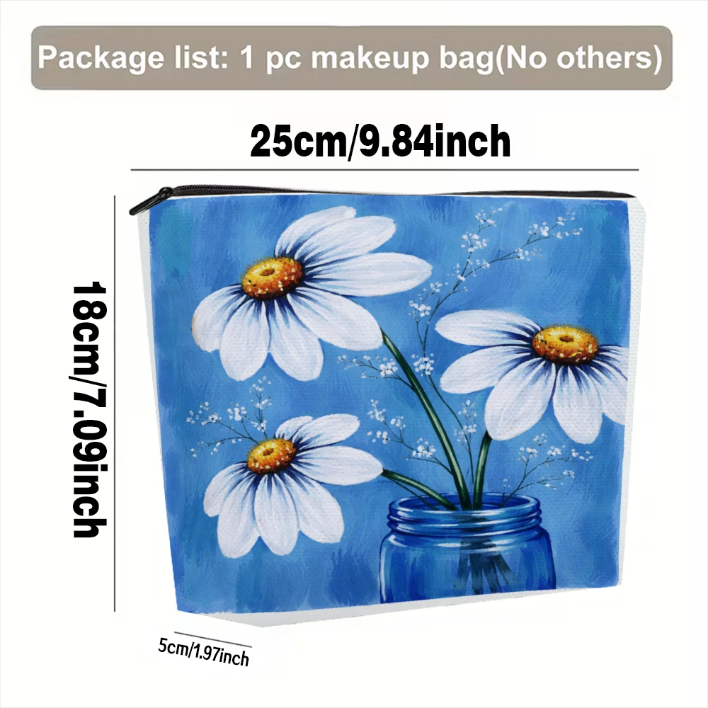 Blue Sky Daisy Vase Pattern Makeup Bags for Girls Cosmetic Pouch Toiletry Bag Pencil Case Travel Storage