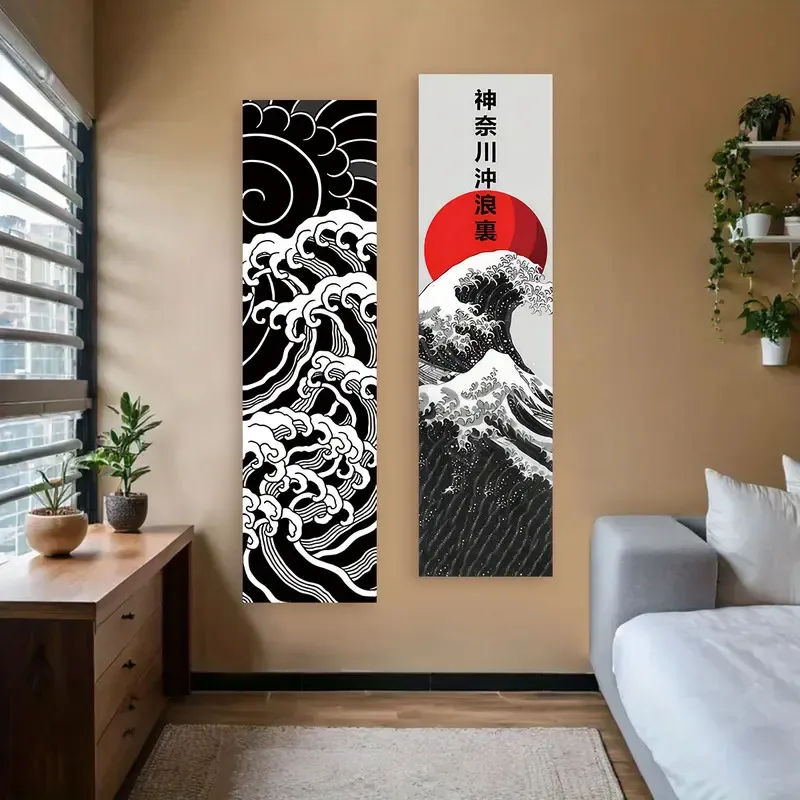 VIKAMA Vertical Edition Kanagawa Surfing Wandteppich, japanischer Wandteppich im Ukiyo-Stil, Schlafzimmer-Ästhetik, Heimdekoration