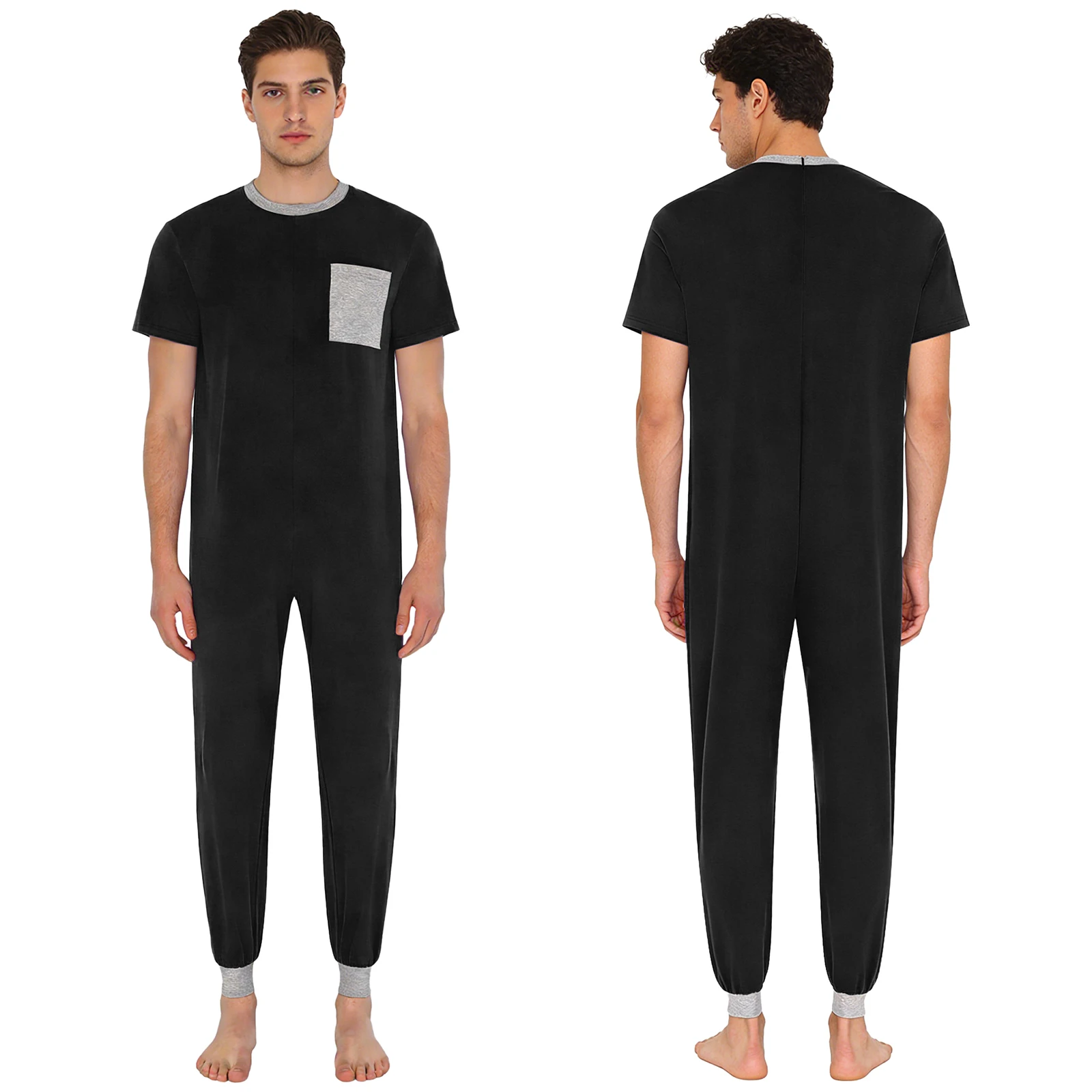 Adult Special Needs Adaptive Clothing Short Sleeve Back Zipper Autism Elderly Alzheimer Anti-Strip Jumpsuit Sleepwear Loungewear