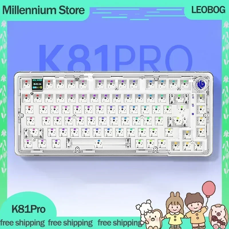 Leobog K81pro Keyboard mekanis nirkabel Bluetooth Kit 3mode Keyboard Gaming RGB Keyboard kustomisasi Hot Swap transparan