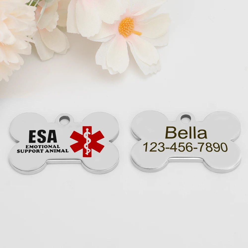 Personalisierte ESA-Hundemarke aus Edelstahl – Individuelle Emotional Support Animal (ESA) Haustier-ID-Anhänger in Knochenform – Detail 10