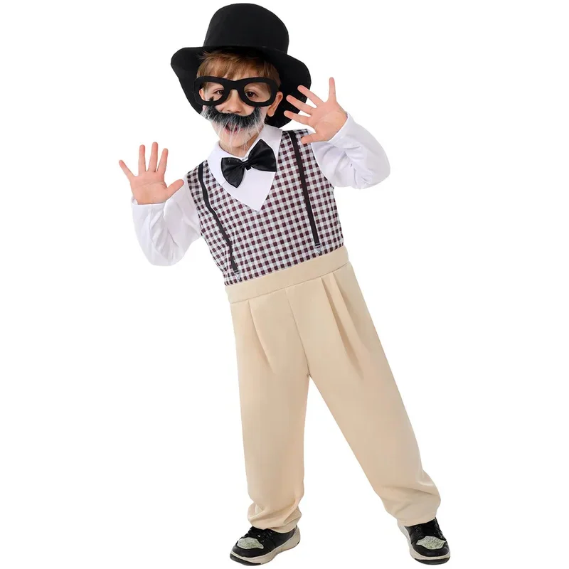 

Детский школьный костюм на 100 дней для мальчиков, косплей, наряд старика, шляпа, очки и комплект бороды дедушки для детей hh.65