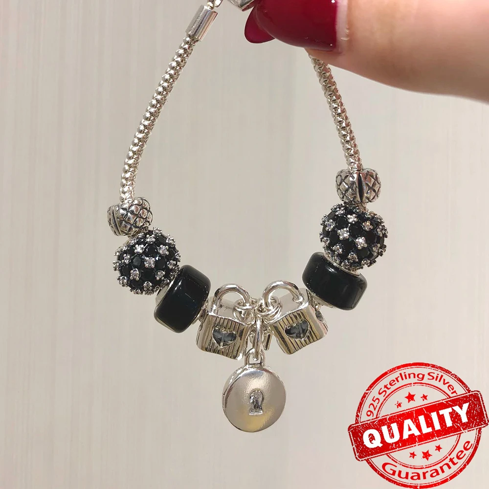 جديد 925 فضة متألقة Pavé جولة الوردي الأزرق سحر صالح الأصلي سوار خرز تميمة المرأة قلادة غرامة مجوهرات هدية