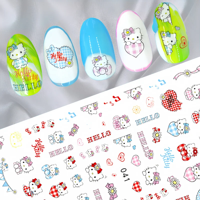 Miniso 새 만화 헬로 키티 네일 아트 스티커 Sanrio My Melody Kuromi Cinnamoroll 네일 스티커 DlY Animation Press on Nails