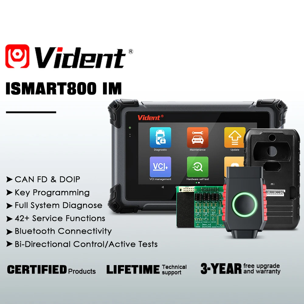 

VIDENT iSmart800Pro IM Car Diagnostic Tools Bi-directionl Test ECU Coding Key Programming 42+Service Functions CANFD/DoIP