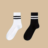 6/12 Pairs Simple Black White Striped Socks Breathable Women's Round Neck Socks Mid Tube Socks High Quality Men's Cotton Socks