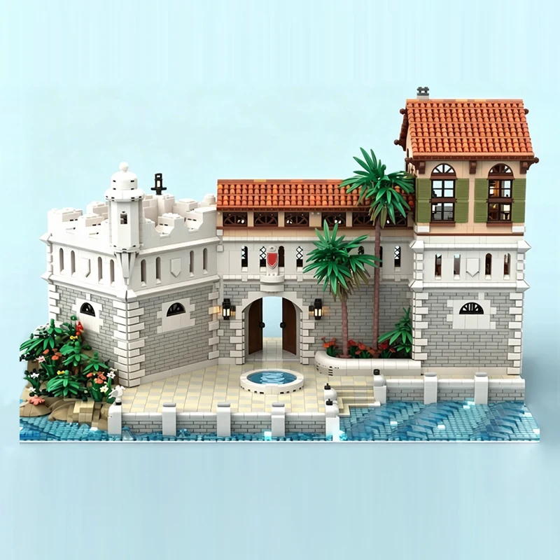 Medieval Castle Model MOC Building Bricks White Harbor Fortress Modular Technology Gifts Holiday Assemble Children Toys Suit