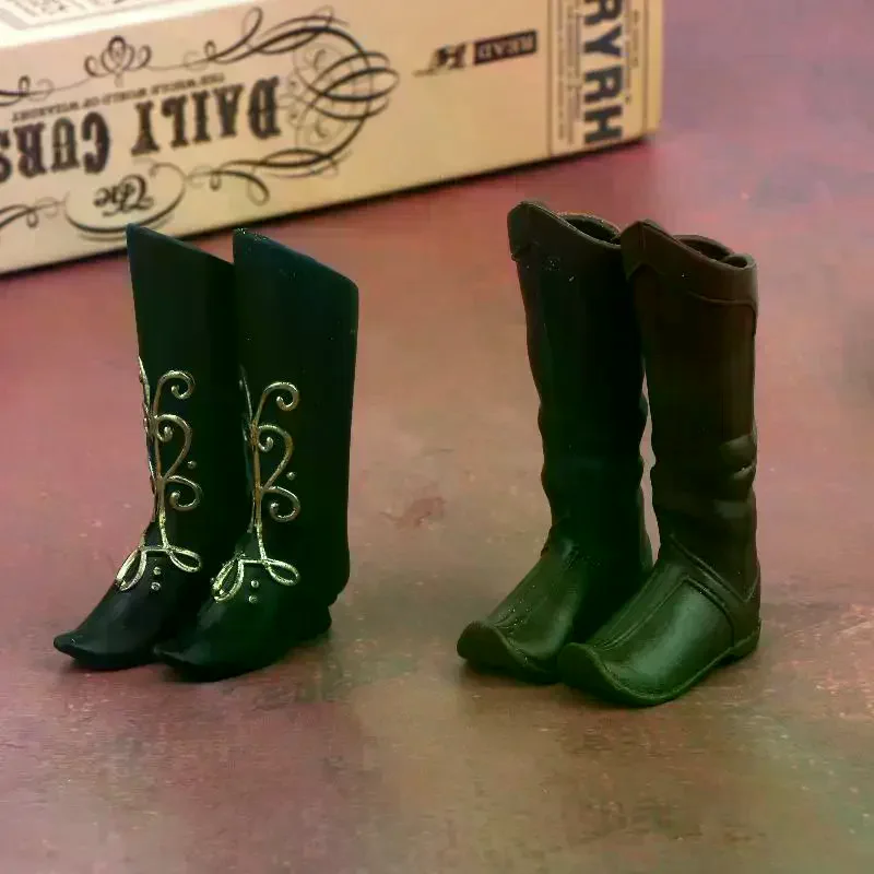 Doll Shoes Medieval Knight Boots Dolls Retro Style Miniature Boots With Gold Embroidery For Dolls Dress Up Accessories