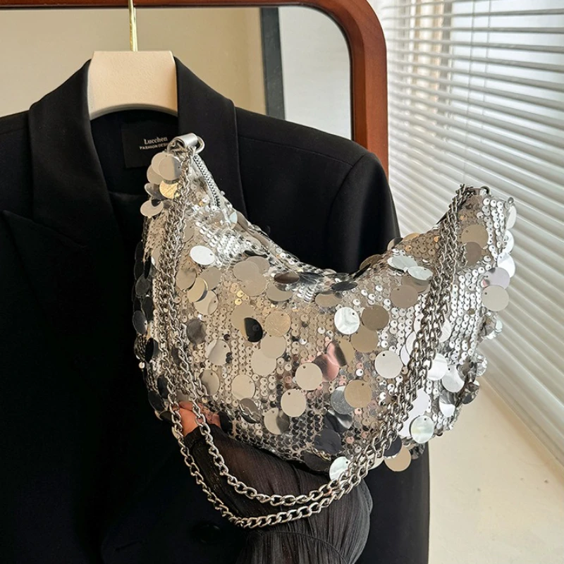 

Корейская сумка через плечо с цепочкой и блестками, вечерний клатч, вечерние свадебные кошельки, женская сумка через плечо под мышками