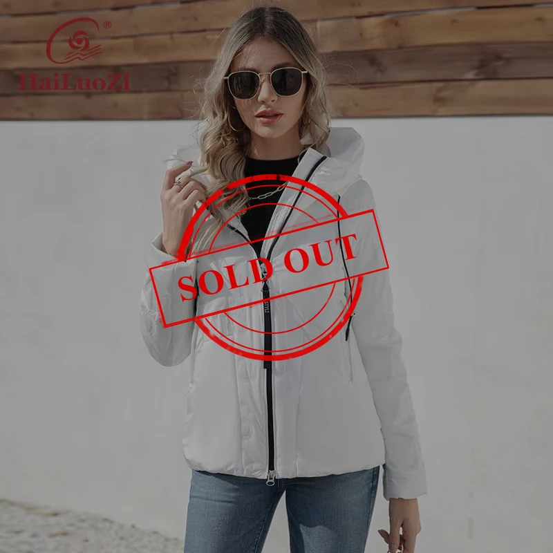 HaiLuoZi 2023 Spring New Design Women Jacket Hooded Splicing Female Outwear Windproof Warm Parkas Elegant Women\'s Coat 7051