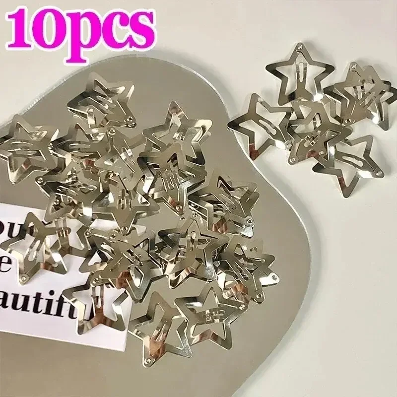 10/25/50/100/200pcs Sliver Y2K Star BB Hair Clips for Girl Metal Snap Hairpins Barrettes Women Filigree Styling Hair Accessorie