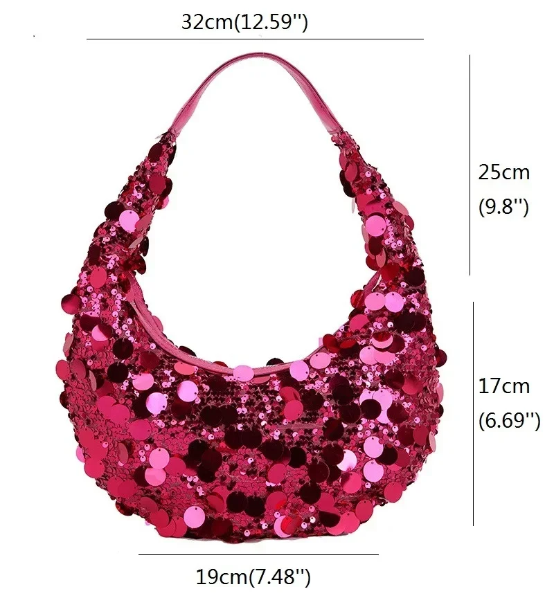 Glitter Sequin Evening Bags for Women Luxury Designer Shoulder Bags Female Retro Underarm Cloud Bags Hobo Bags Ladies Handbags