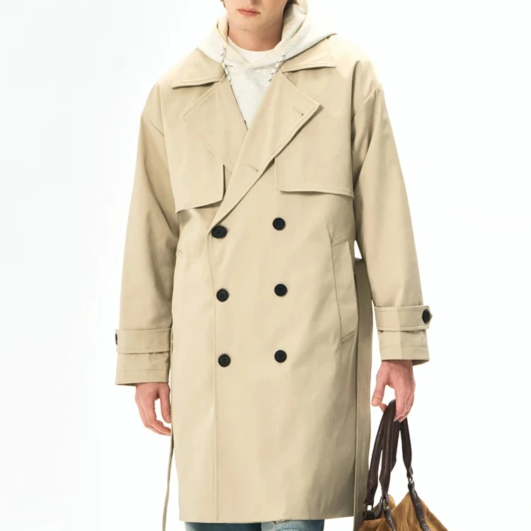 

Men's Vintage Winter English Style Double-Breasted Trench Coat with Decorative Shell
