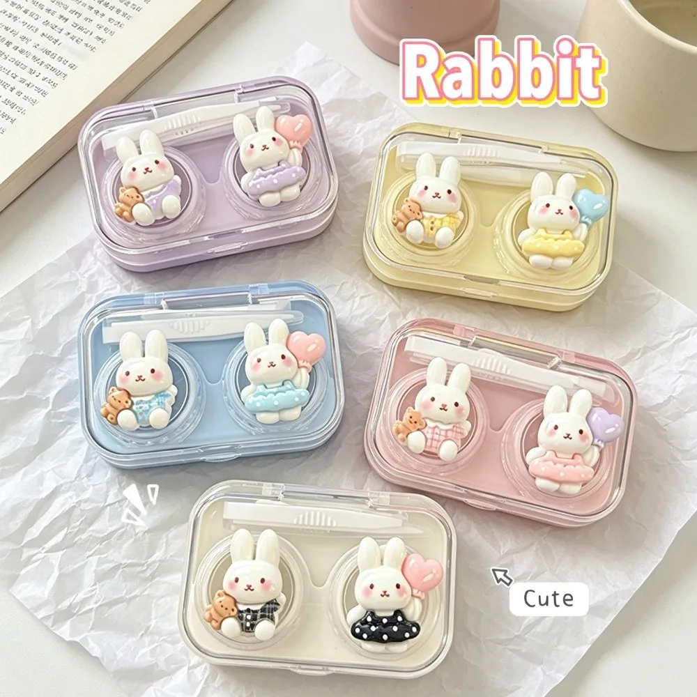 Cartoon Bunny Contact Lens Case Wearing Tool Included Portable Contact Lens Box Double Compartment Companion Box Daily Travel