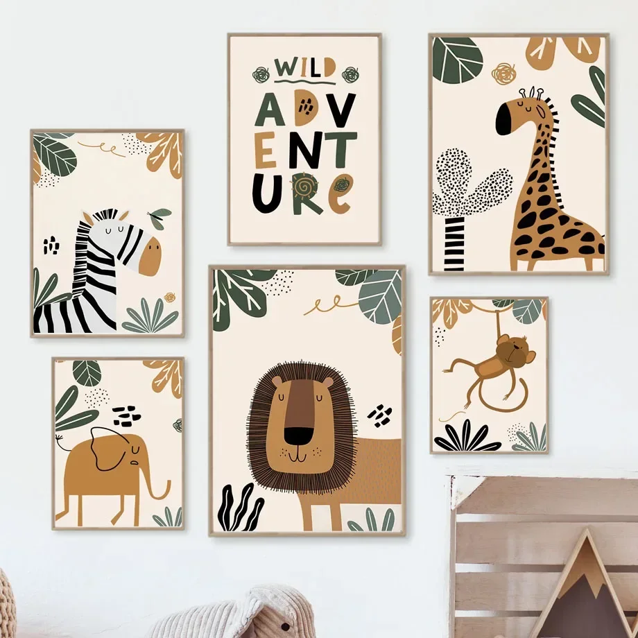 Jungle Animals Boho Monkey Wall Art Canvas Painting Custom Name Posters And Prints Wall Pictures Baby Kids Room Home Decorati
