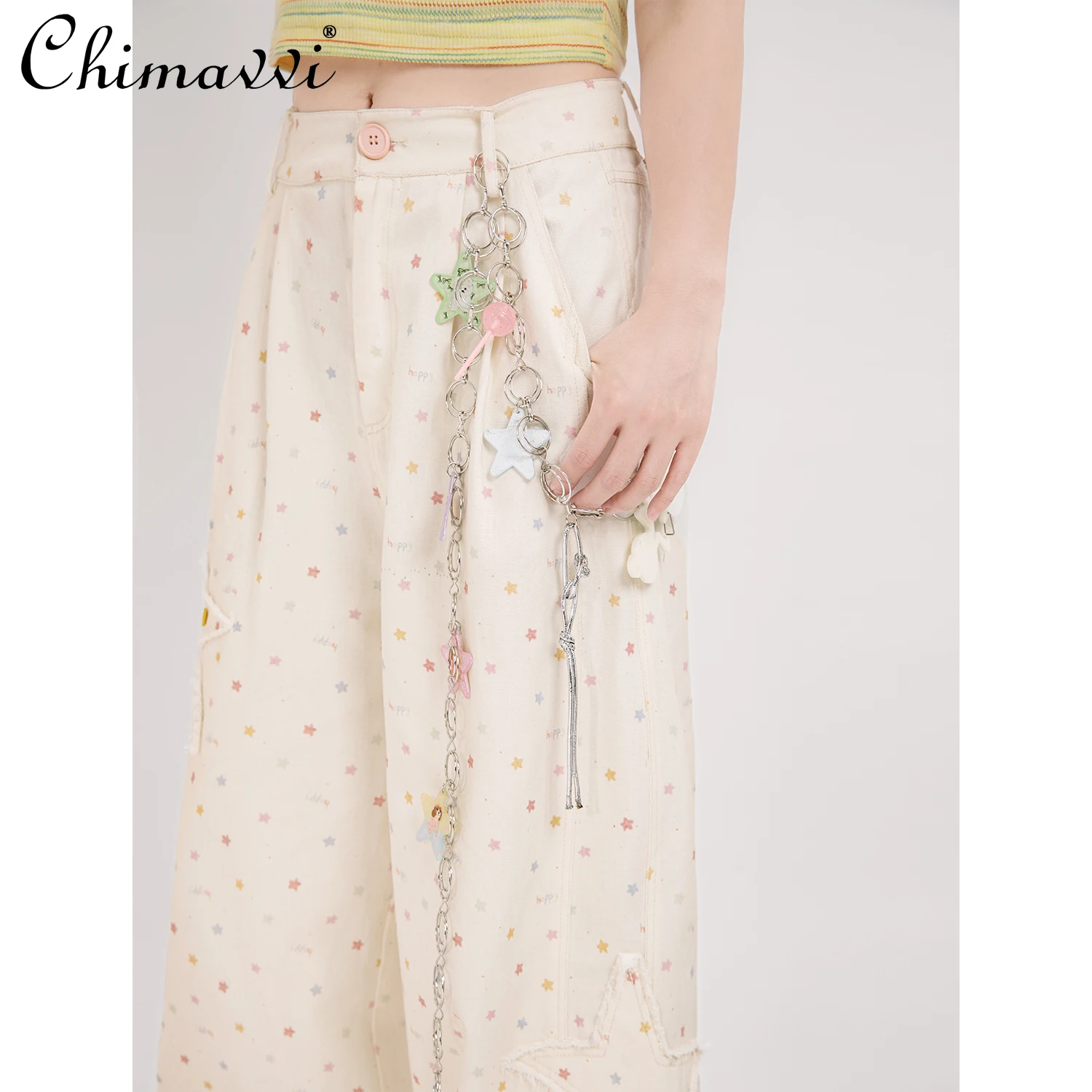 

Fashion Overalls Sweet Cool Girl Color Star Printing Embroidered Casual Trousers 2025 Autumn New Women's Y2k Wide-leg Pants