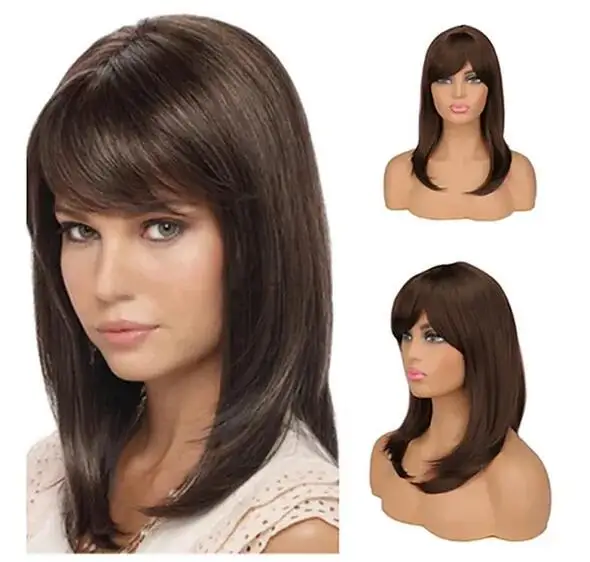 Synthetic Hair Women Ombre Black Red Wig Medium Long Straight Side Part Wigs