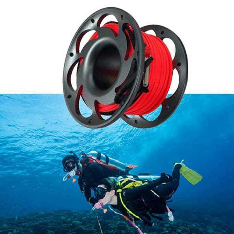 Diving Reel 30M Diving Rope Spool Wheel Scuba Reel Double Hook Diving Marker Buoy Rope Wheel Guide Thread