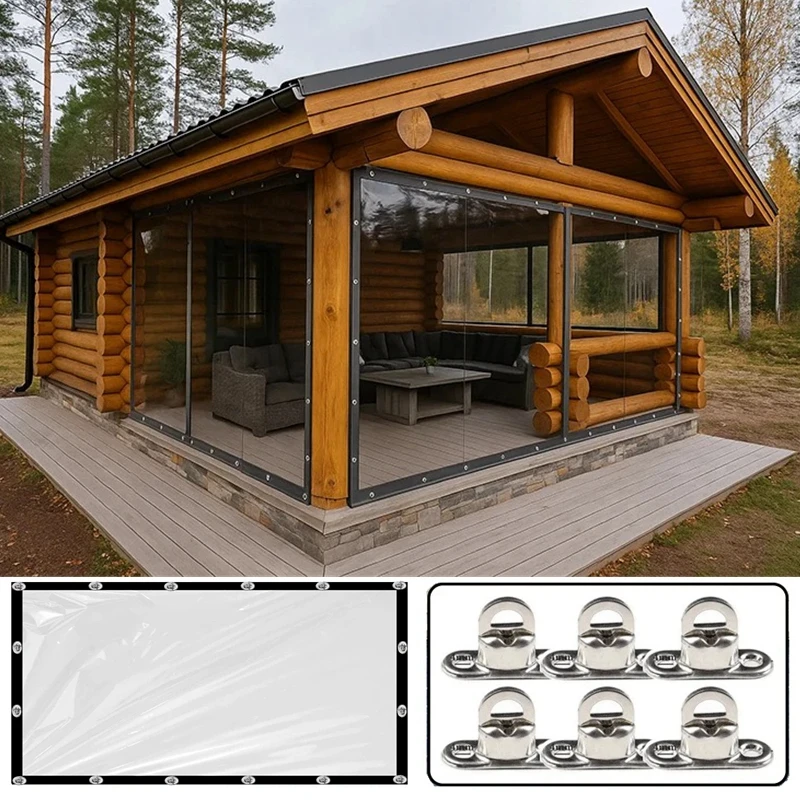 99.9% Transparent Clear PVC Tarpaulin Home Garden Pergola Gazebo Rainproof Cover Screen with Rotatable Twist Locks Fasteners