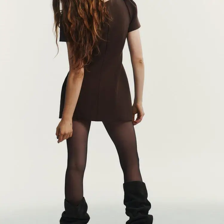 Faionable ort Pleated ket Dr Women's High Waist H-Line Polyester Bubble Sve Regular Thin Ci Commute