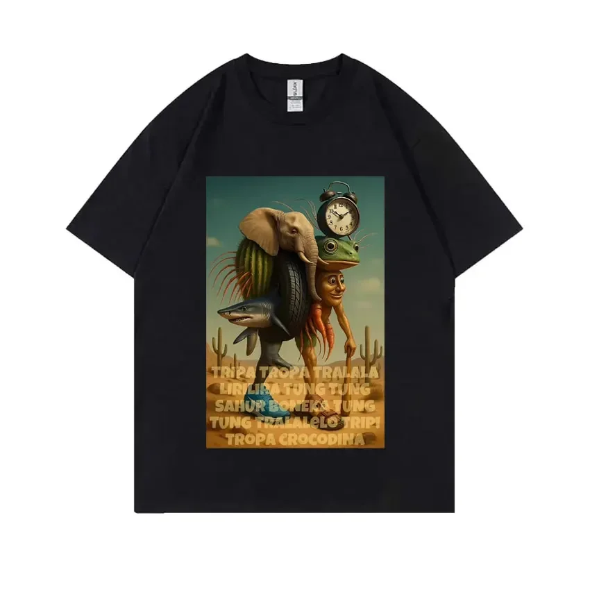 

Italien Brainrot Tung Tung Tung Sahur Tshirt For Men Tralalero Tralala Boneca Ambalabu Lirili Larila Hommes Men's Humor T-shirt