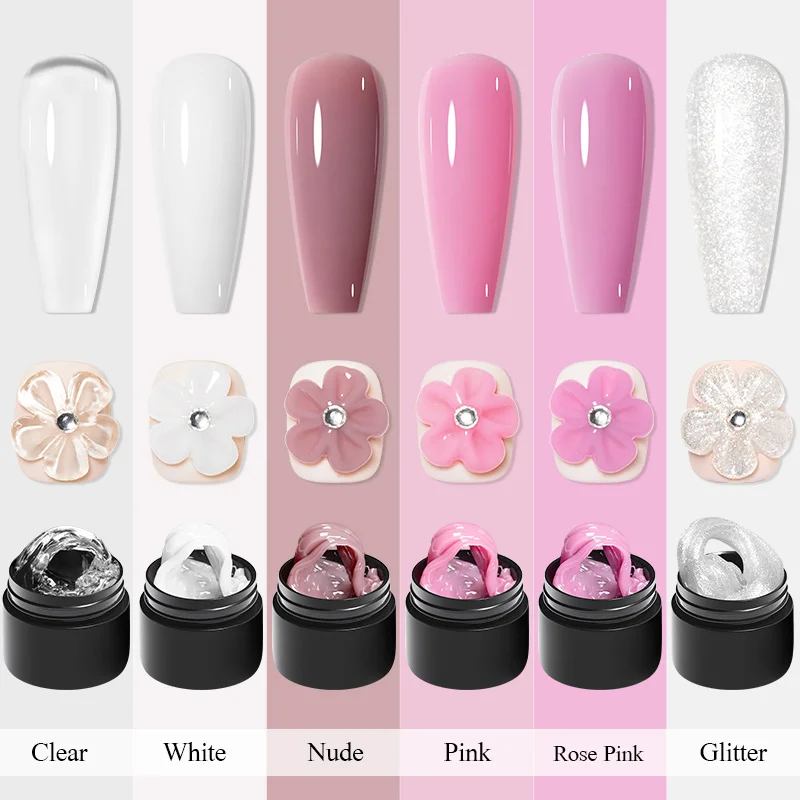 7/15ml Clear Non Stick Hand Solid Extension Nail Gel Pink/Clear/White Soak Off UV LED Acryli Gel  Carving Flower Nail Art Gel