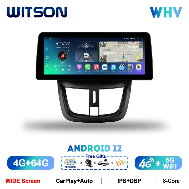 WITSON Android 12 Carplay Auto Stereo for PEUGEOT 207 207CC 2006-2015 DSP 12.3'' IPS HD Screen Car Radio Navi GPS Multimedia