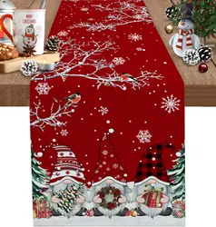 Christmas Gnomes Snowflake Tree Branch Linen Table Runner Dresser Scarves Winter Xmas Kitchen Table Runner Christmas Decorations