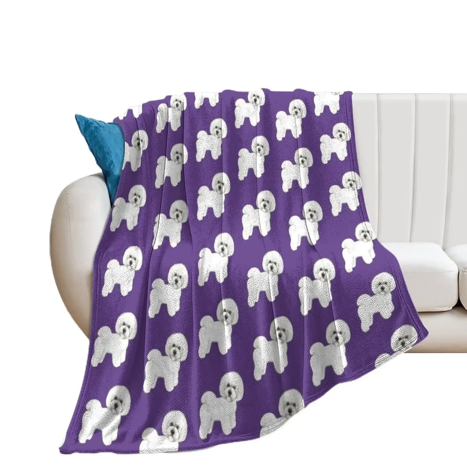 

Bichon Frise dog on Ultraviolet,Pantone Ultraviolet Throw Blanket Blankets For Sofas Giant Sofa Blankets