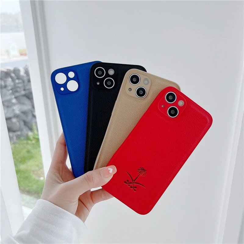 Luksusowe miękkie etui kokosowe na iPhone\'a Skórzane etui na telefon 15 14 13 12 11 Pro Mini 7 8 Se Plus Xr X Xs Max Arabia Saudyjska funda