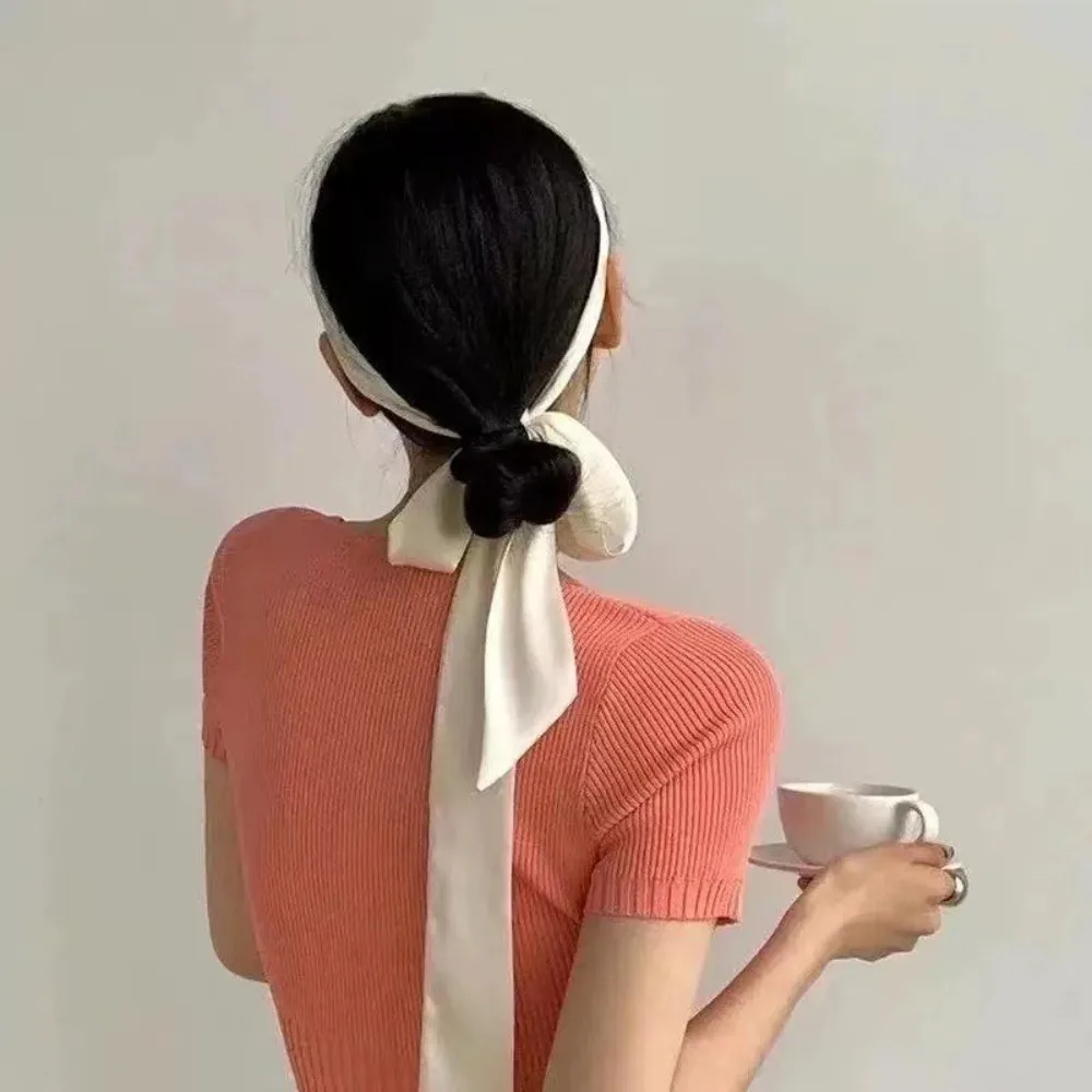 Delicate Long Hair Scarf Favor Silk Headband Neck Scarf Solid Color Elegant Ribbon Party Scrunchies