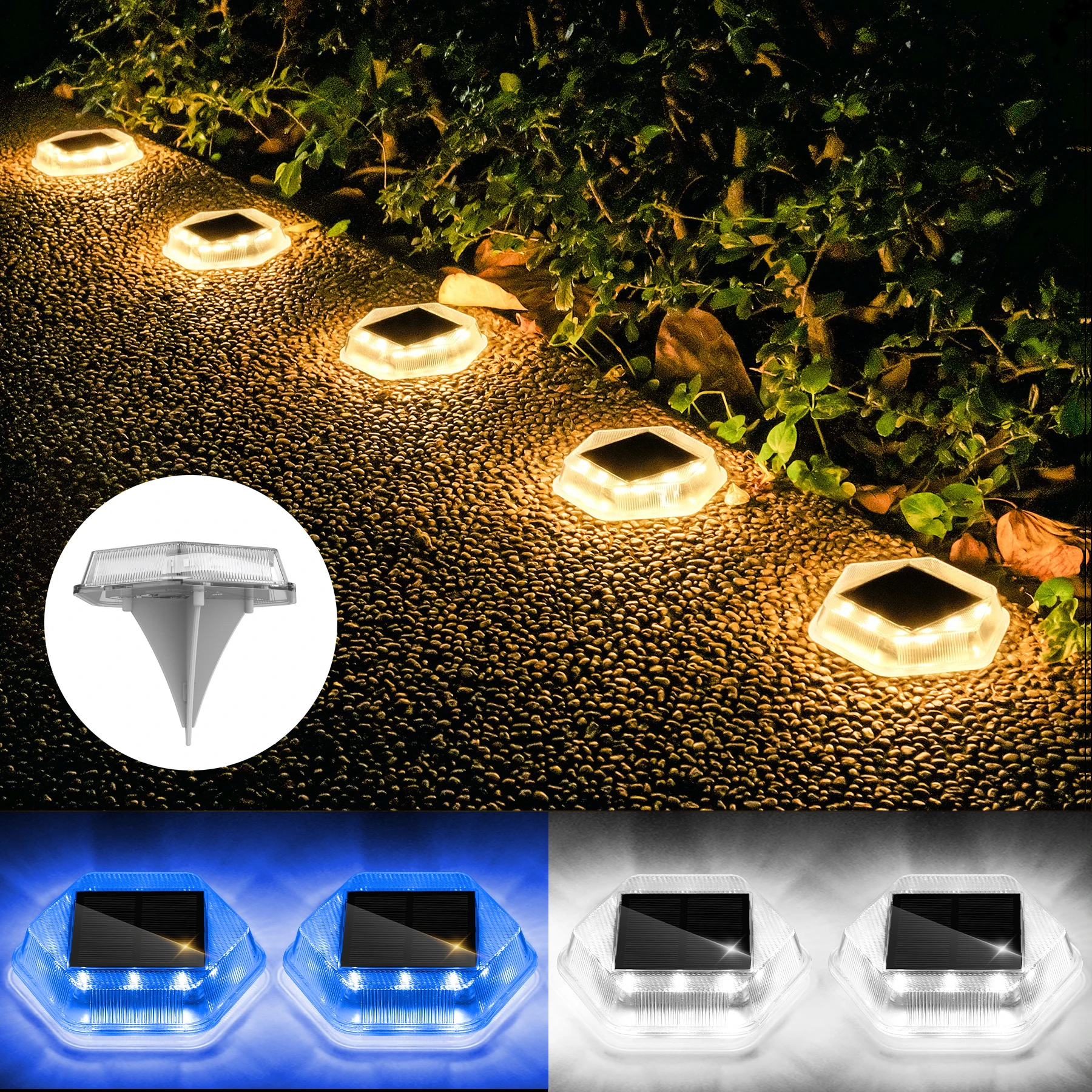 

4PCS 12LEDS Outdoor Solar Power Ground Light Solar Path Deck Lights Underground Light Yard Driveway Lawn Garden Decor Lighting