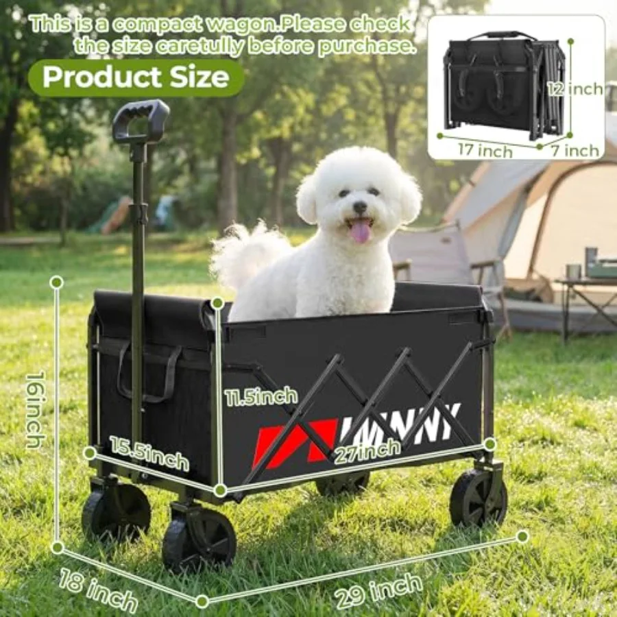 Small Collapsible Wagon Cart, Lightweight Portable Foldable Wagon with Wheels, 220lbs Utility Cart for Grocery, Light Camping,