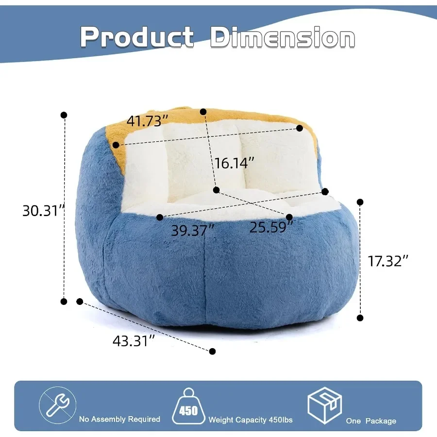 Oversized Bean Bag Chair Lounger Sofa for Living Room, Shredded Sponge Fill, Gray, Ultra-Soft Supportive Floor Couch for Gaming