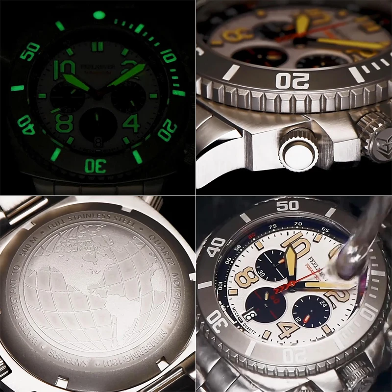 FEELNEVER ساعة رجالي فاخرة LIGE المهنية غواص كوارتز ساعات المعصم 500 متر مقاوم للماء مضيئة متعددة الوظائف ساعات الرجال