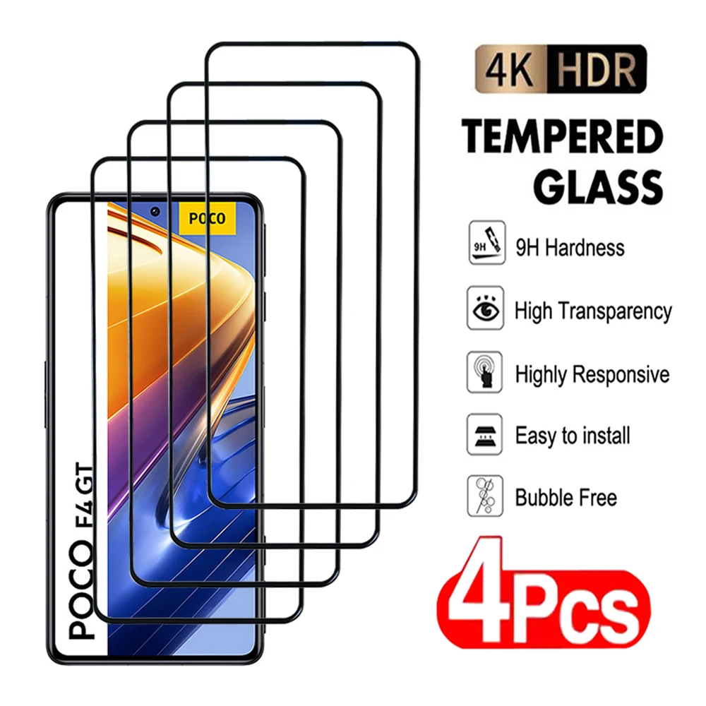 4Pcs Klar Transparent Gehärtetem Glas Für Xiaomi Mi POCO F3 F4 F5 GT Pro C50 C51 C55 C65 Screen Protector schutz glas Film