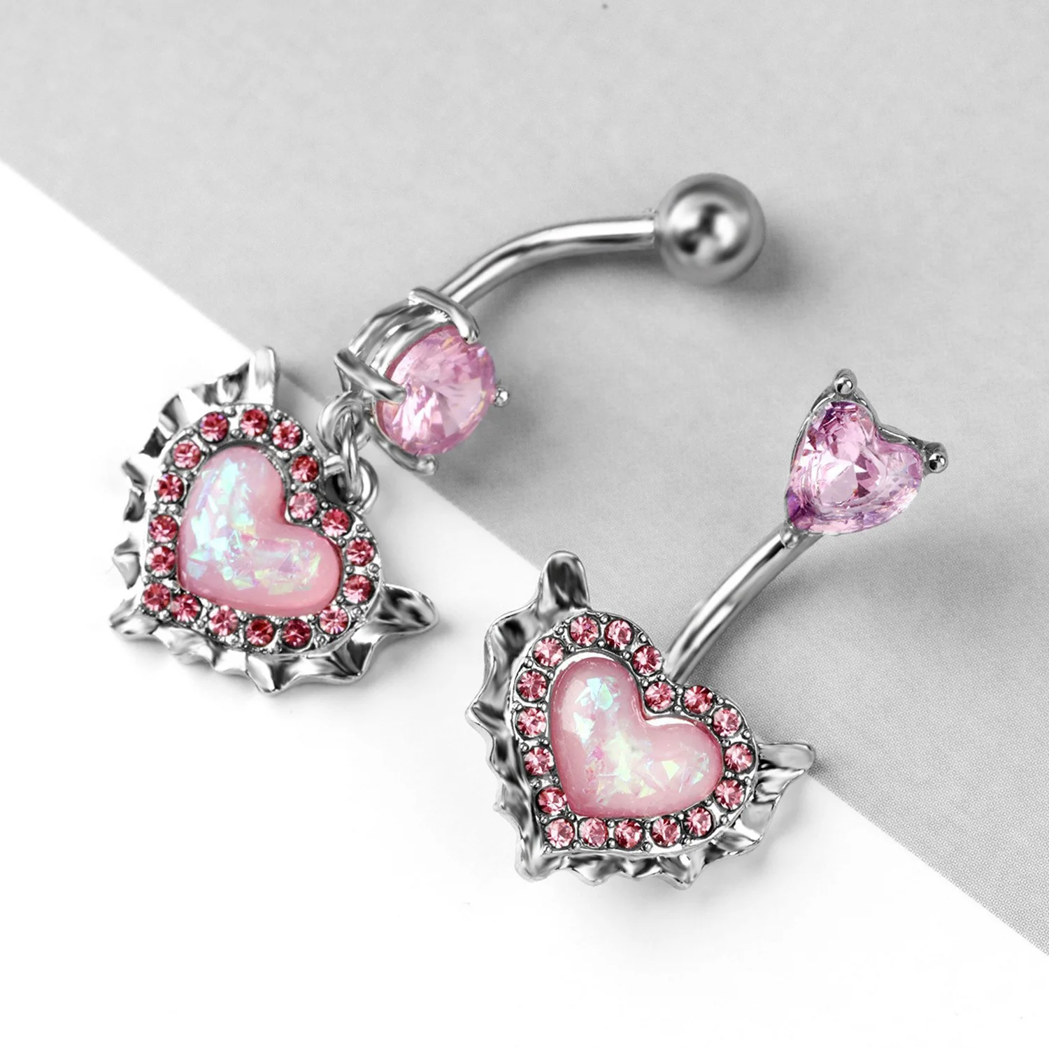 1pcs Heart Shape Nose Ring With CZ Crystal Pendant Navel Ring Industrial Piercing Earring Ear Tragus Helix Piercing Body Jewelry