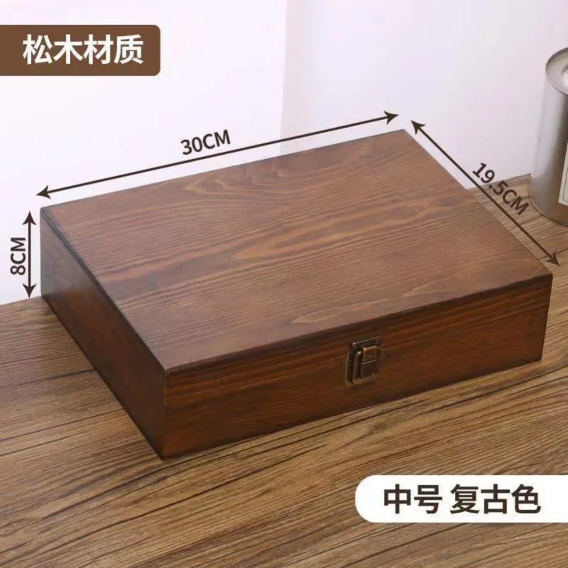 Black Walnut Colored Wooden Box With Lock Rectangular ID Desktop Flip Cover Chinese Style Home Wooden Antique Style Storage Case