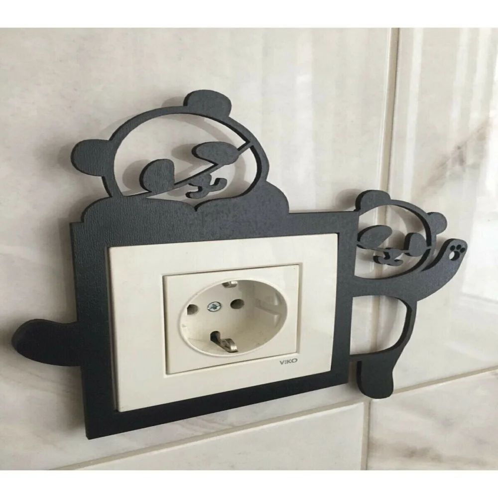Panda Decorative Black Kids Room Socket Frame Switch Home Decor Protective Switch Cover 3D Wall Sticker Stereo